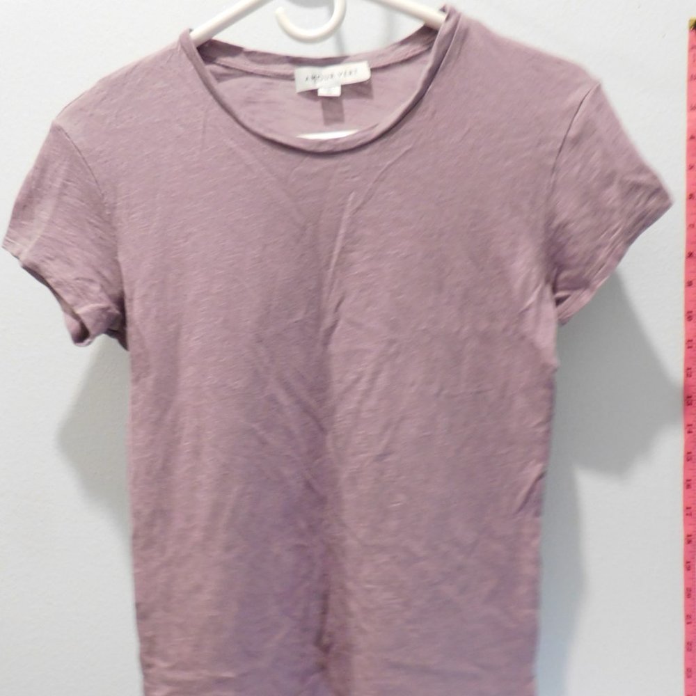 𝅺AMOUR Vert Basic Crew Neck T Shirt, Purple, Women's XS
